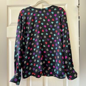 Anne Klein II Vintage 1980s 1990s 10% Silk Black Blouse with Floral Pattern